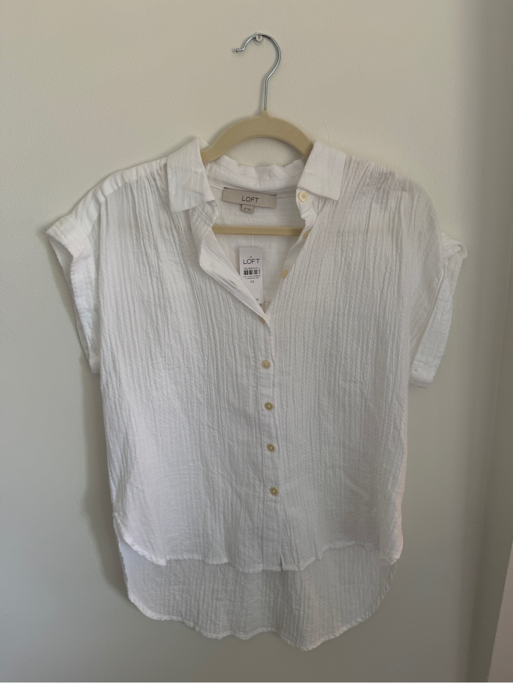 LOFT White Short-Sleeve Crinkle Button-Front Shirt